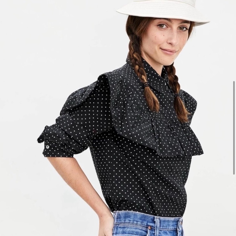 Clare V. Charlotte Polka-Dot Button Down Blouse Size S